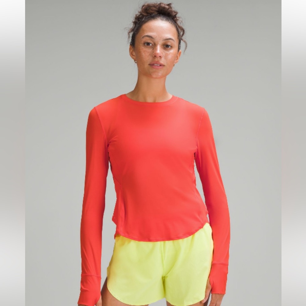Lululemon UV Protection fold over running long sleeve shirt in Solar Orange